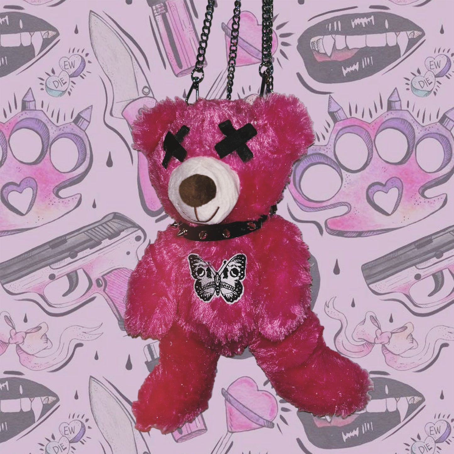 Gothic Butterfly Pink Bear Backpack